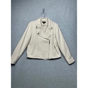 Ann Taylor Tweed Moto Style Blazer Jacket Womens M Ivory Cream Simple Classy